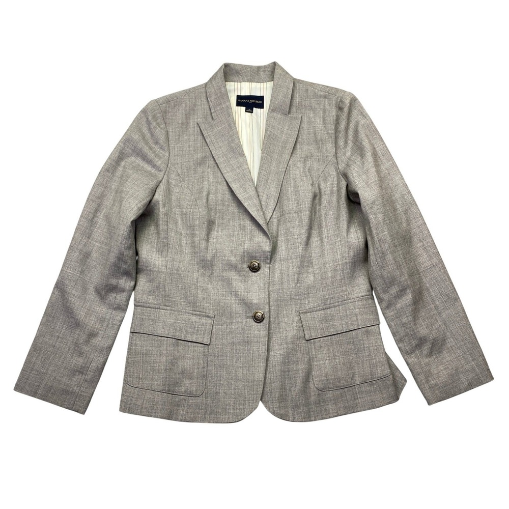 Banana Republic Women's Gray Blazer‎ Suit Jacket Sz 14 Wool Blend Button Front